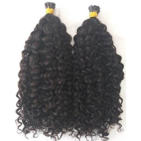 I tip remy human hair extensions Curly Natural Color,